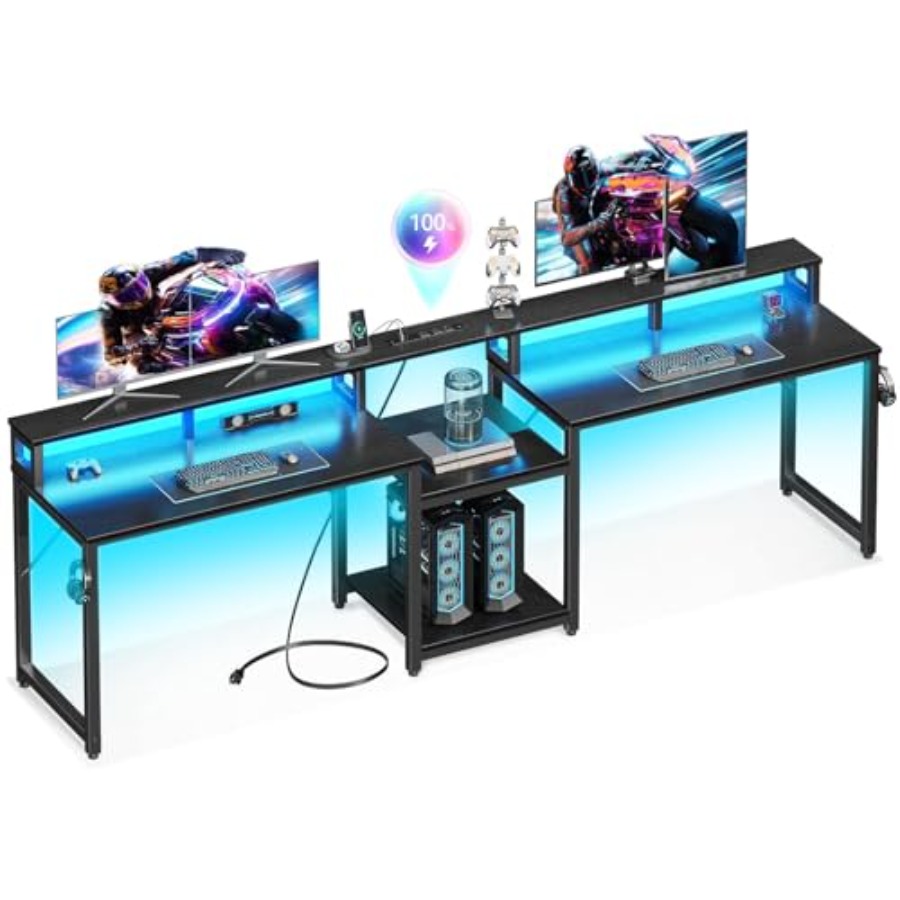 Desk Setup L Shaped - Gaming desk for 2 persons, 98''
