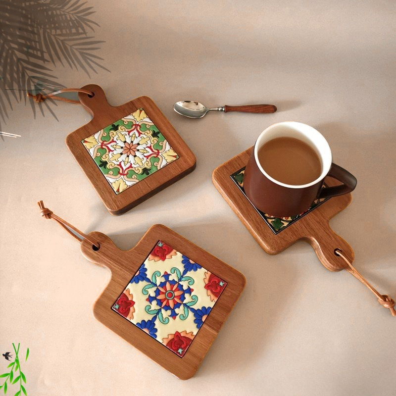 Desk Setup Retro - Solid Wood Flower Brick Hand Pot