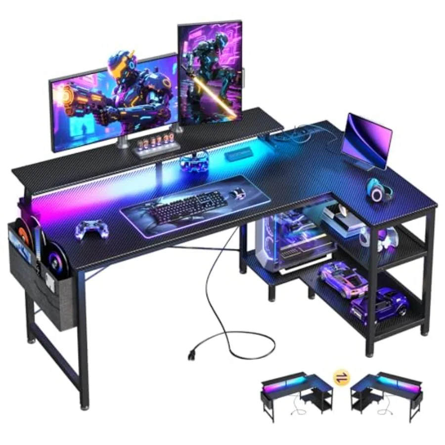 L Shaped Gaming Desk with LED  - Desk Setup L Shaped review and price