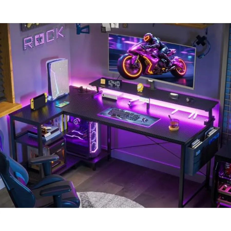 L Shaped Gaming Desk with LED  - Desk Setup L Shaped review and price