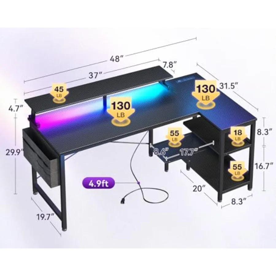 L Shaped Gaming Desk with LED  - Desk Setup L Shaped review and price