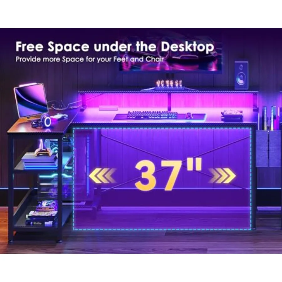 L Shaped Gaming Desk with LED  - Desk Setup L Shaped review and price
