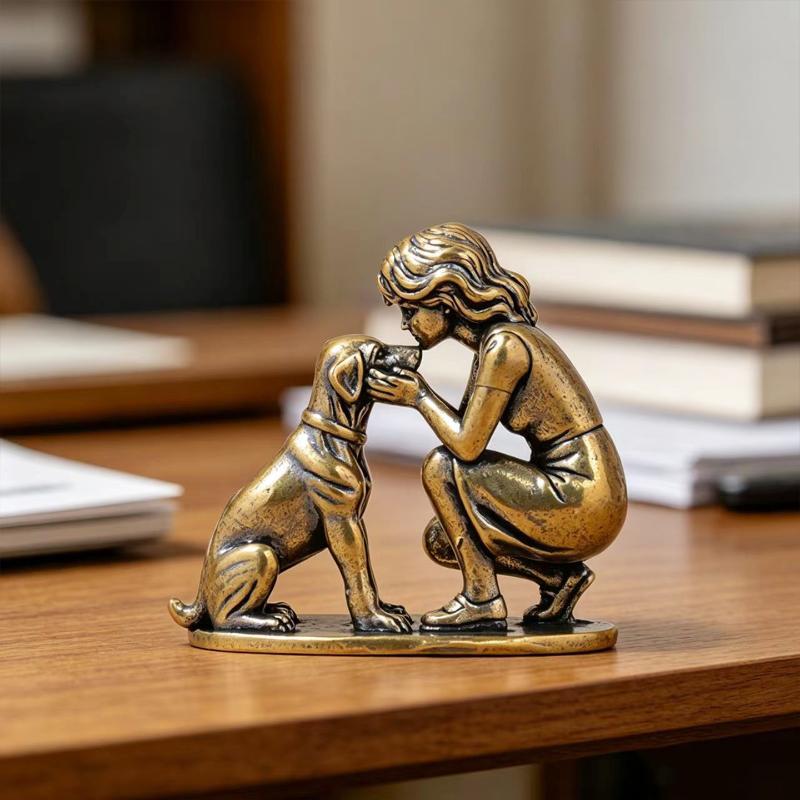 NEW Brass Girl Dog Figure Home - Desk Setup Retro review and price