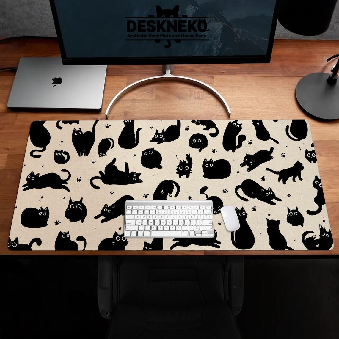 Cute Black Cat Desk Mat On Bei - Desk Setup Pink review and price