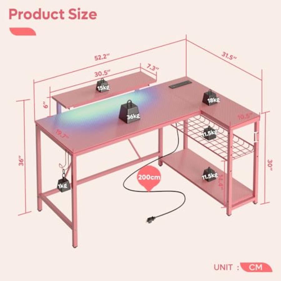 L-Shaped Gaming Desk with Char - Desk Setup Pink review and price