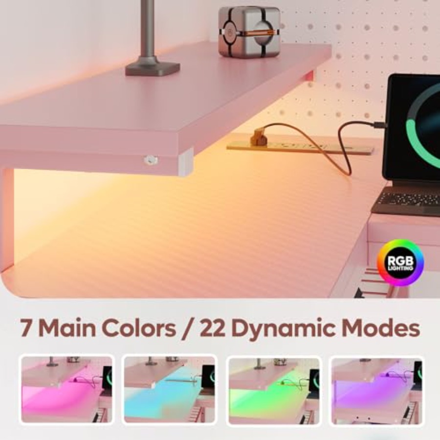 L-Shaped Gaming Desk with Char - Desk Setup Pink review and price
