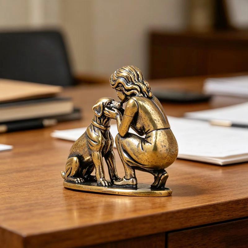 Brass Girl Dog Figure Home Des - Desk Setup Retro review and price