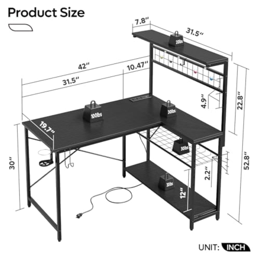 42 L Gaming Desk with Power Ou - Desk Setup L Shaped review and price